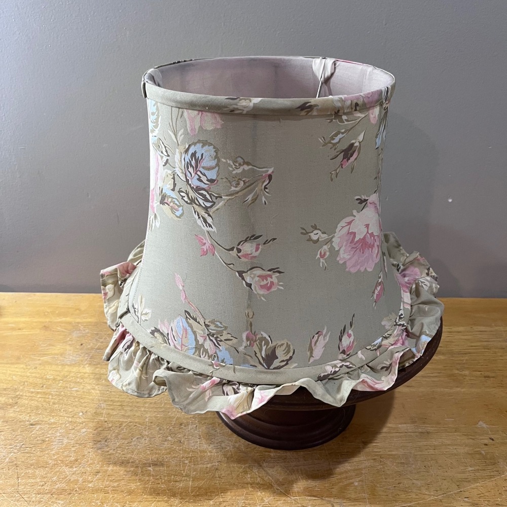 Vtg Simply Shabby Chic Ashwell Floral Ruffled Lampshade Rose Beige Bell 10in